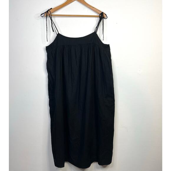 Gap Tie Strap Cami Midi Dress Textured Black Cotton Minimalist LP L Large Petite - Picture 2 of 13